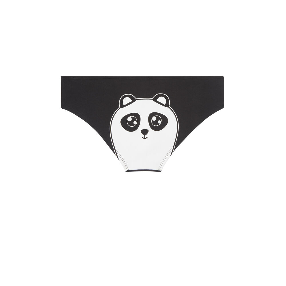 Shorty en coton imprimé panda - noir noir.