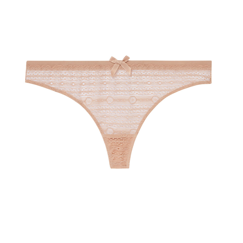 String en dentelle détail nœud - chair beige.