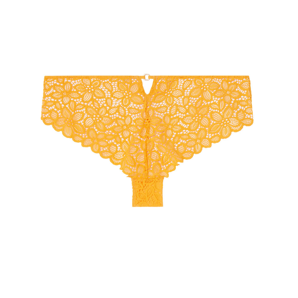 Shorty à dentelle fleurs détail anneau - mangue orange.