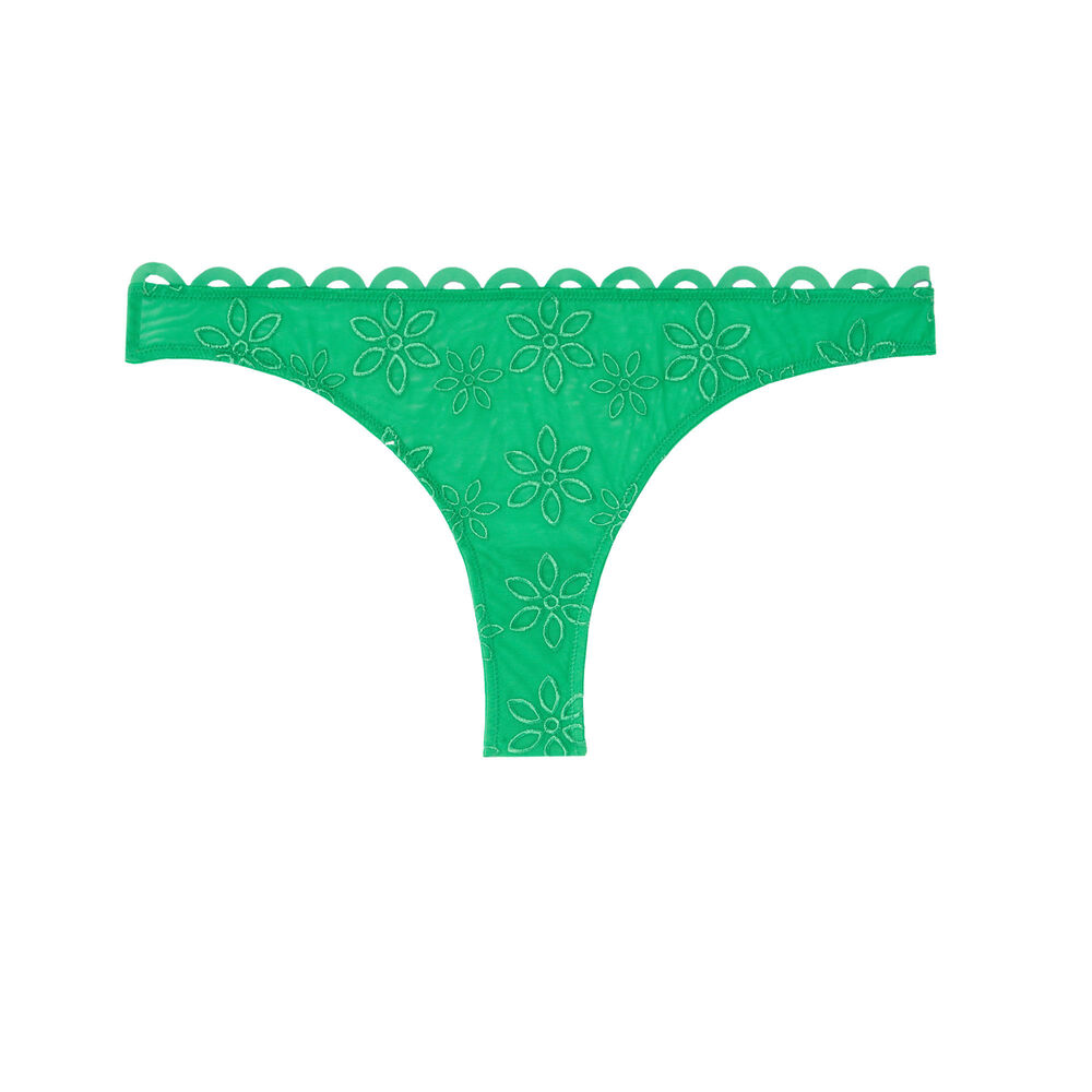 Tanga tulle et broderie fleurs - vert vert.