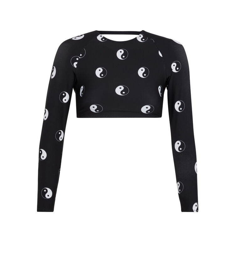 Haut de maillot de bain crop top yin et yang - noir noir.
