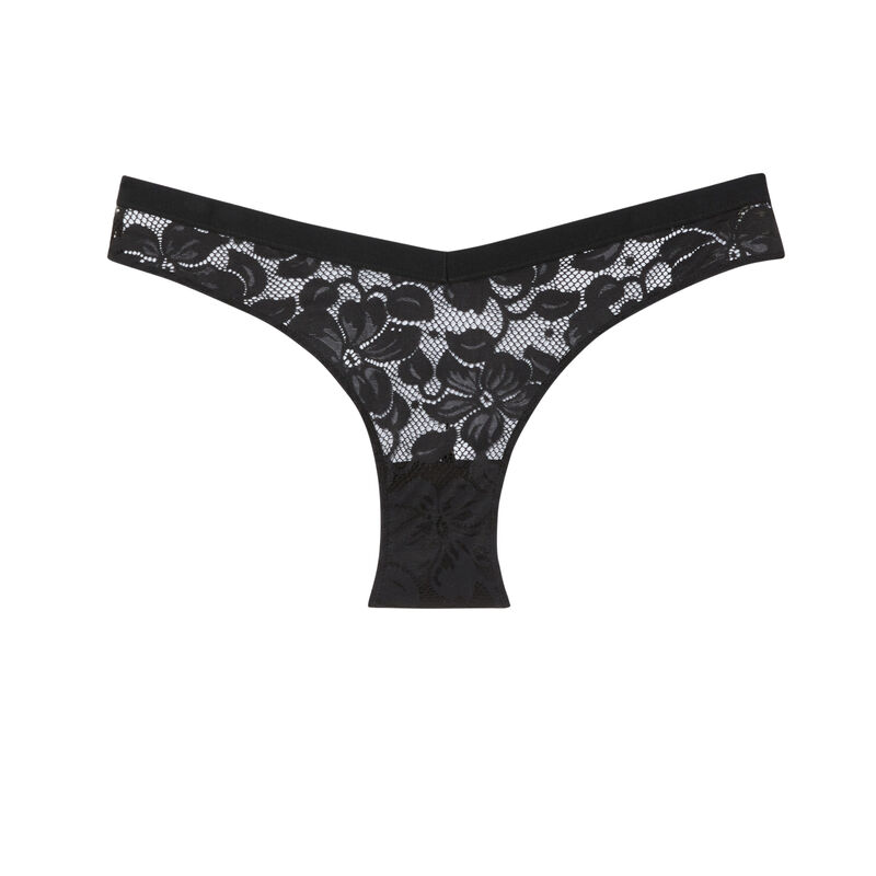 tanga en V à dentelle florale - noir tanga en V à dentelle florale - noir;