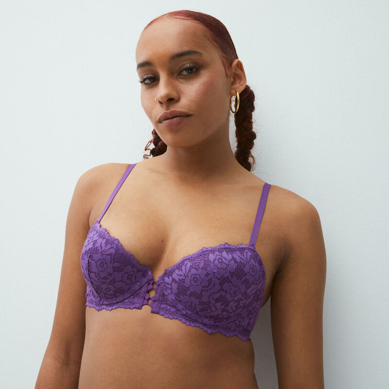 soutien-gorge push-up en dentelle fleurie - bleu soutien-gorge push-up en dentelle fleurie - bleu;