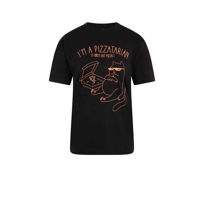 Top à manches courtes imprimé pizza - noir Top à manches courtes imprimé pizza - noir;