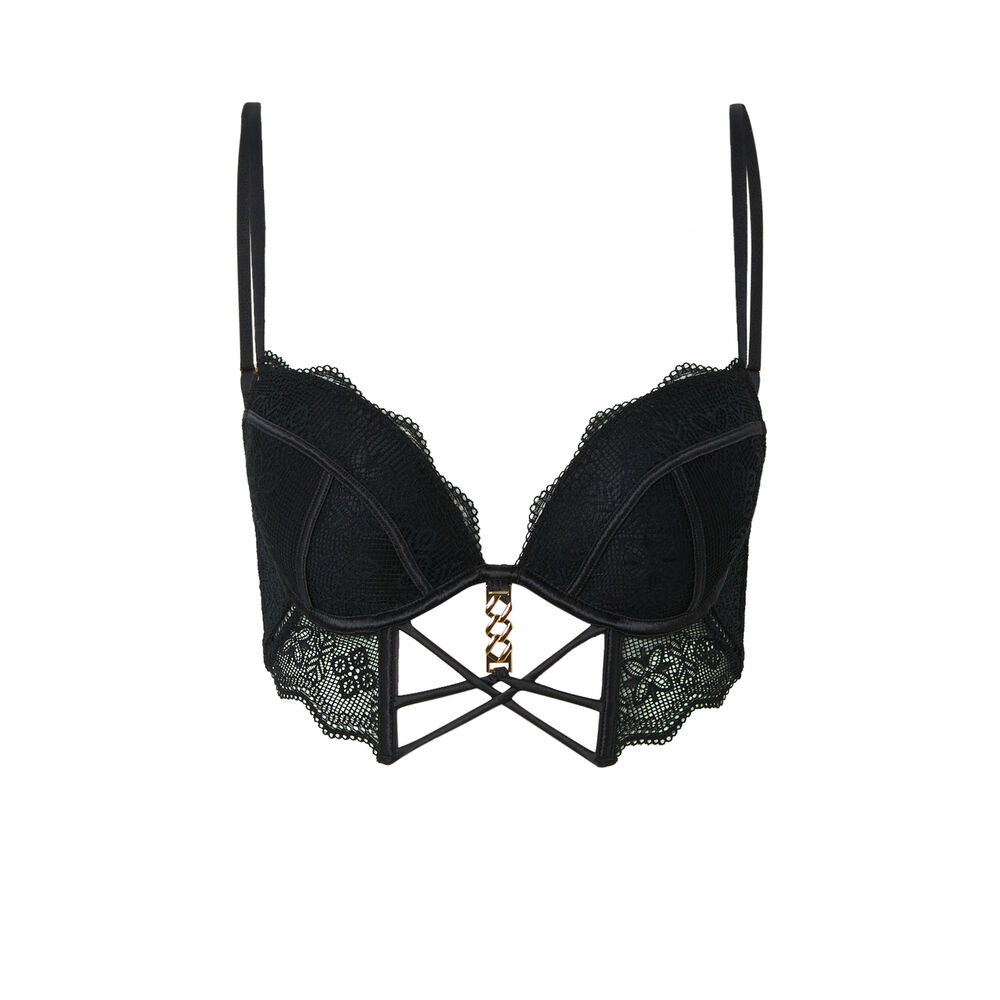 Soutien-gorge ampli bustier à détail chaine dorée - noir noir.