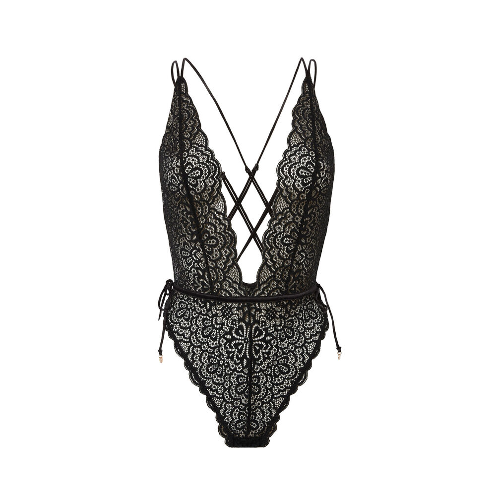Body string tout dentelle joli dos - noir noir.