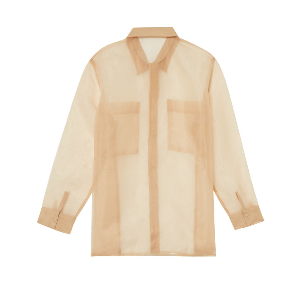 Chemise longue transparente en tulle - beige beige.