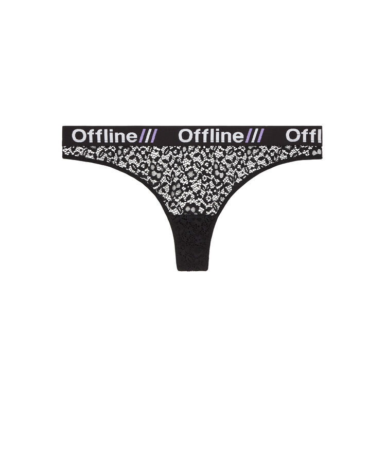 Tanga tulle floqué pelliculiz noir.
