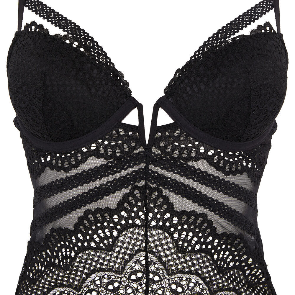 Body push-up en dentelle avec liens - noir noir.