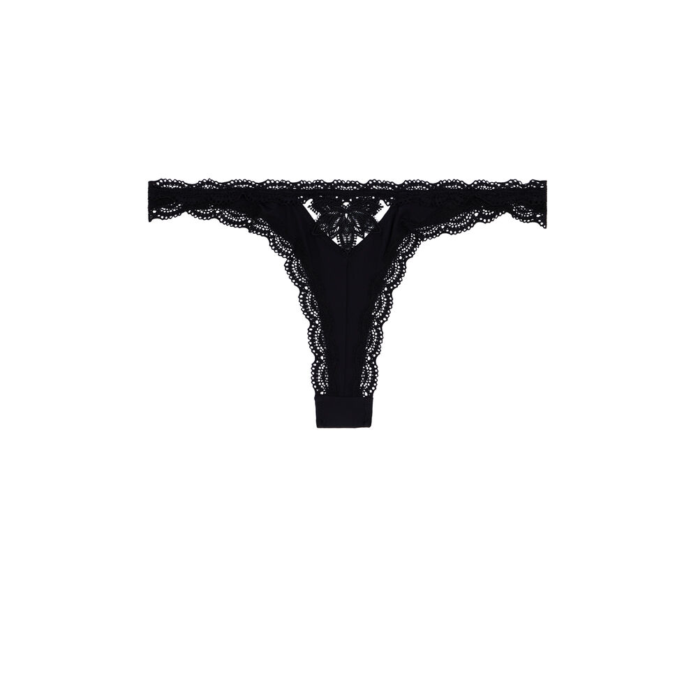 Tanga micro et dentelle - noir noir.