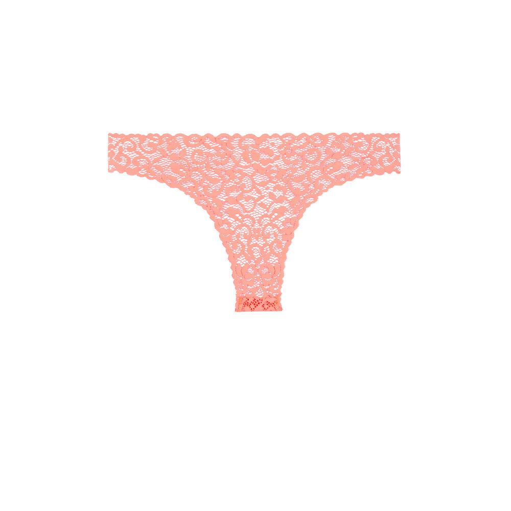 Tanga dentelle fleurie - corail corail.