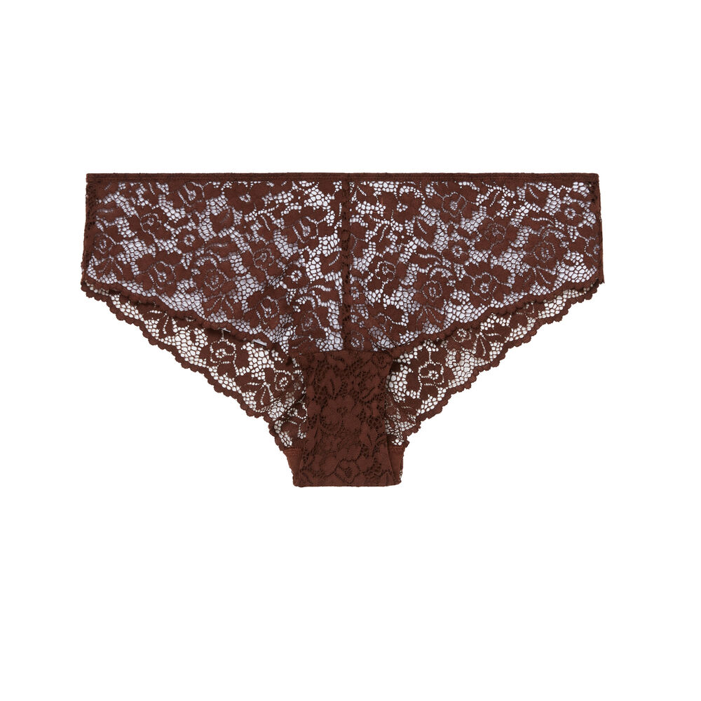 Shorty en dentelle fleurie - marron marron.