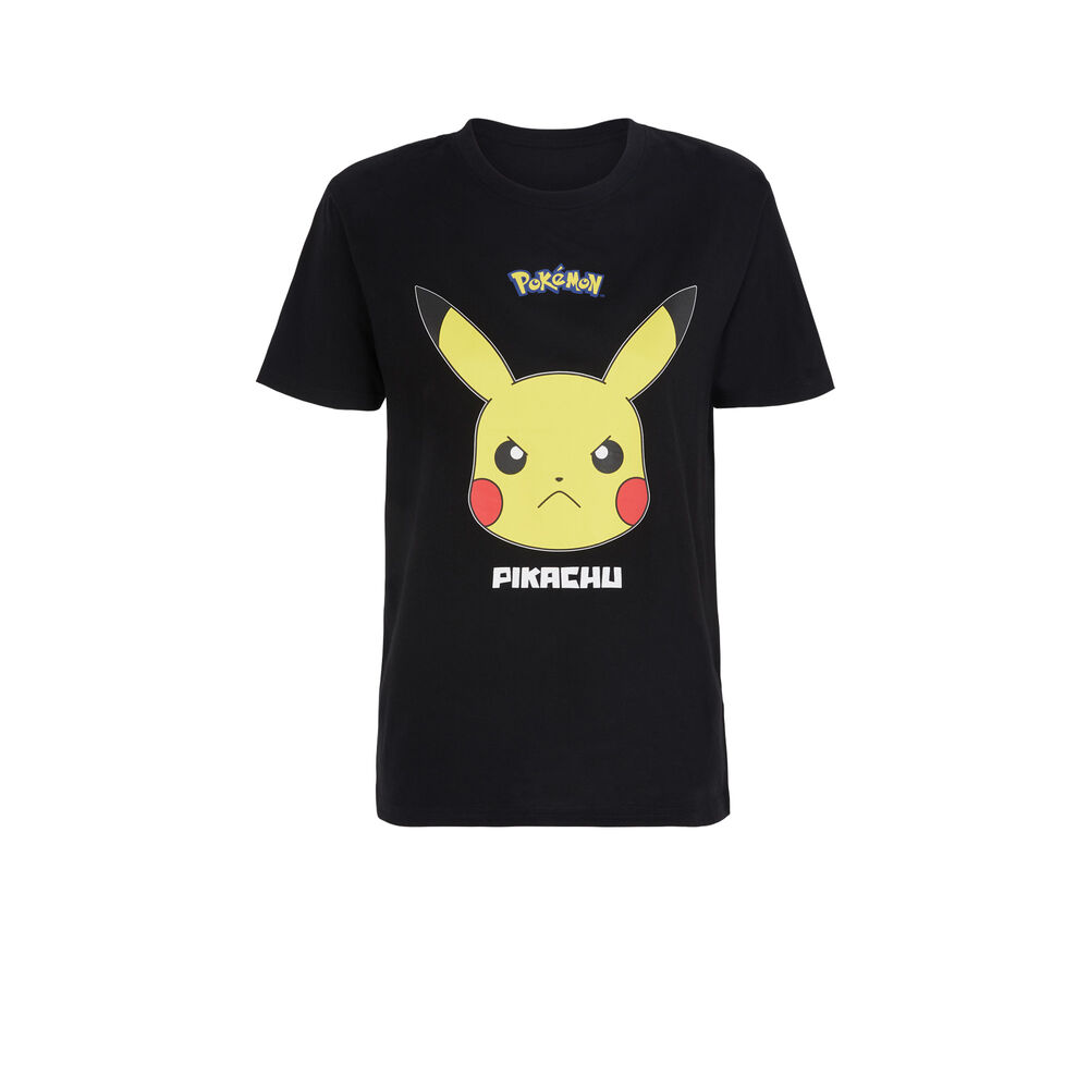 Top à manches courtes print pikachu pickabatiz noir.