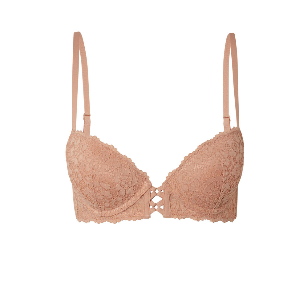 Soutien-gorge push-up en dentelle fleurie - beige nude beige.