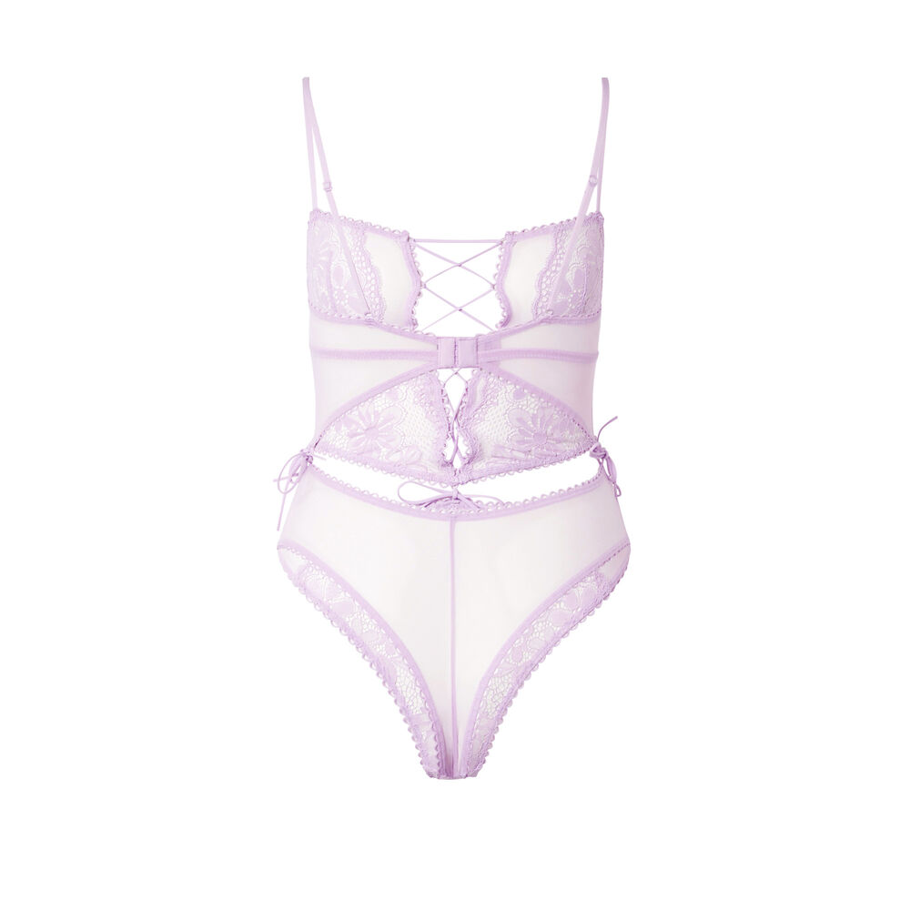 Body tout dentelle effet corset - lilas violet.