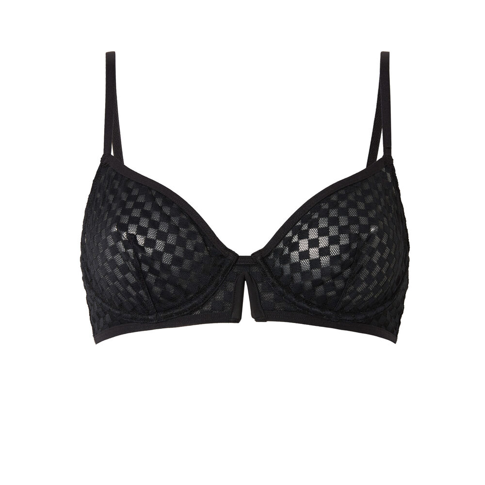 Soutien-gorge corbeille effet damier - noir noir.