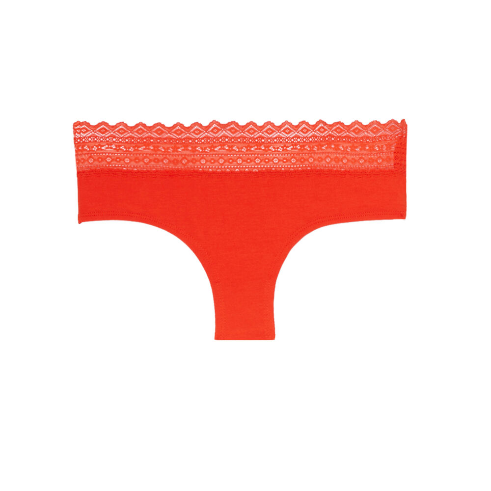 Shorty en coton uni à élastique dentelle - rouge rouge.