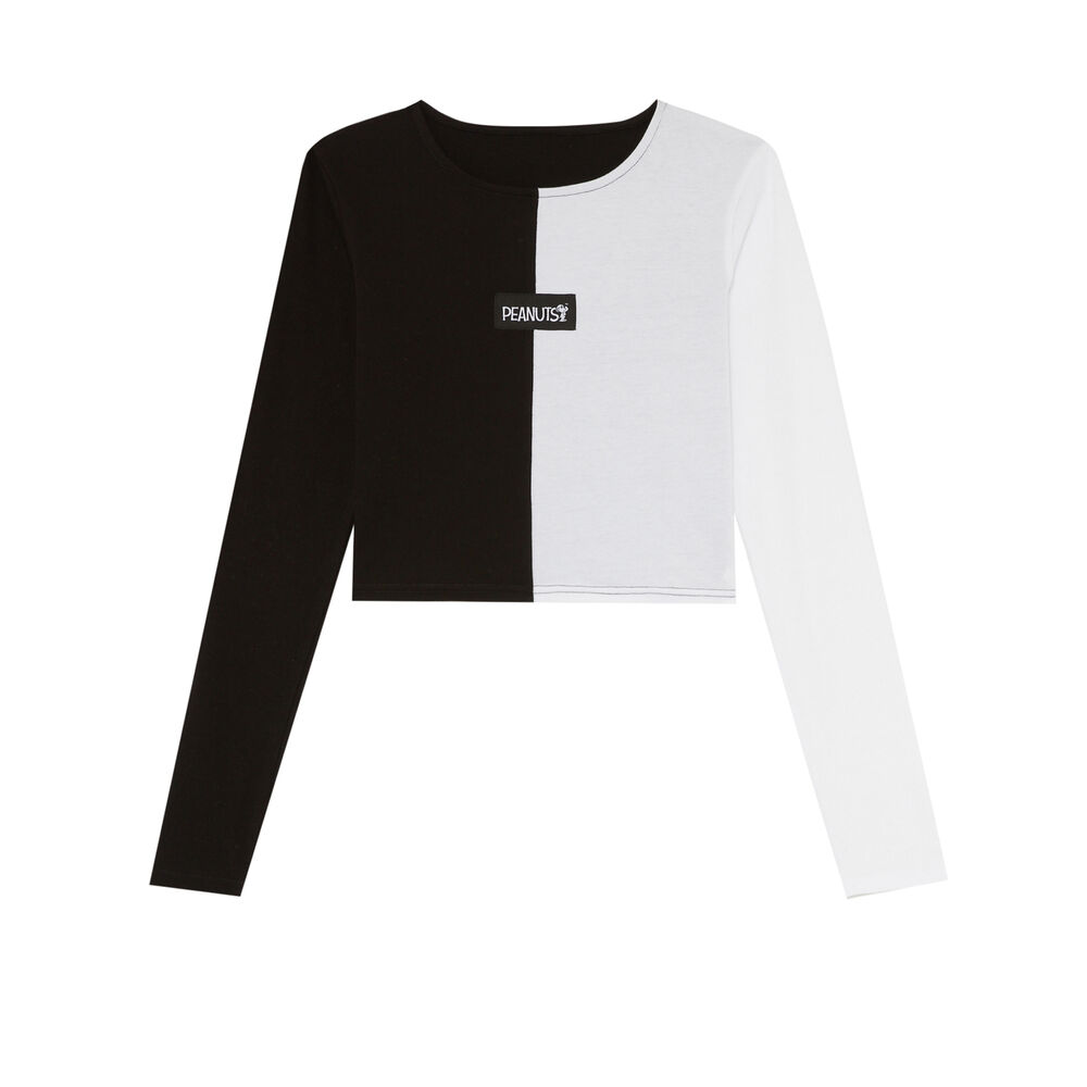Top bicolore snoopy à manches longues - blanc blanc.