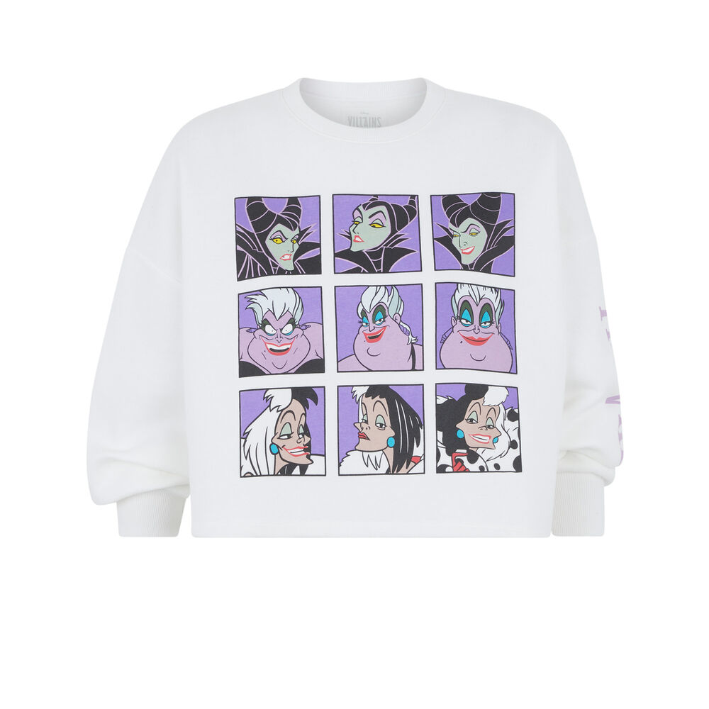 Sweat court print les vilaines villainiz blanc.