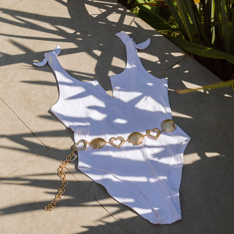 Maillot de bain une pièce noué aux épaules - blanc Maillot de bain une pièce noué aux épaules - blanc;