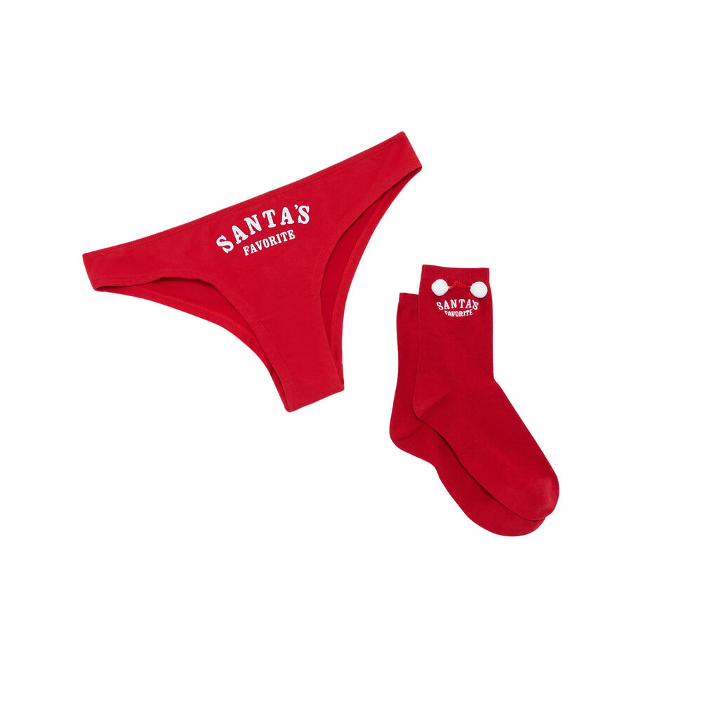 Duo tanga et chaussettes à détail pompon - rouge rouge.