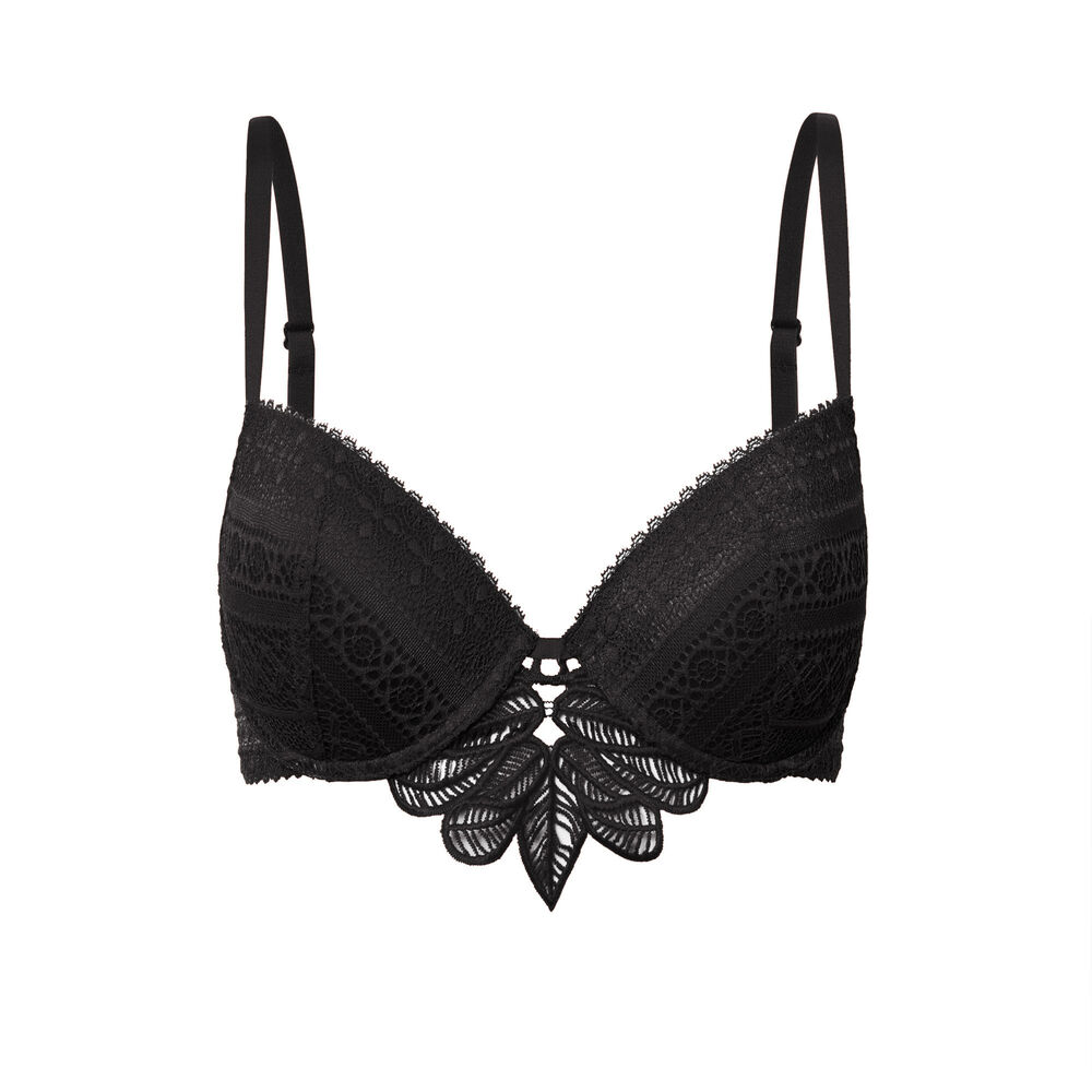 Soutien-gorge push-up en dentelle fleurs - noir noir.