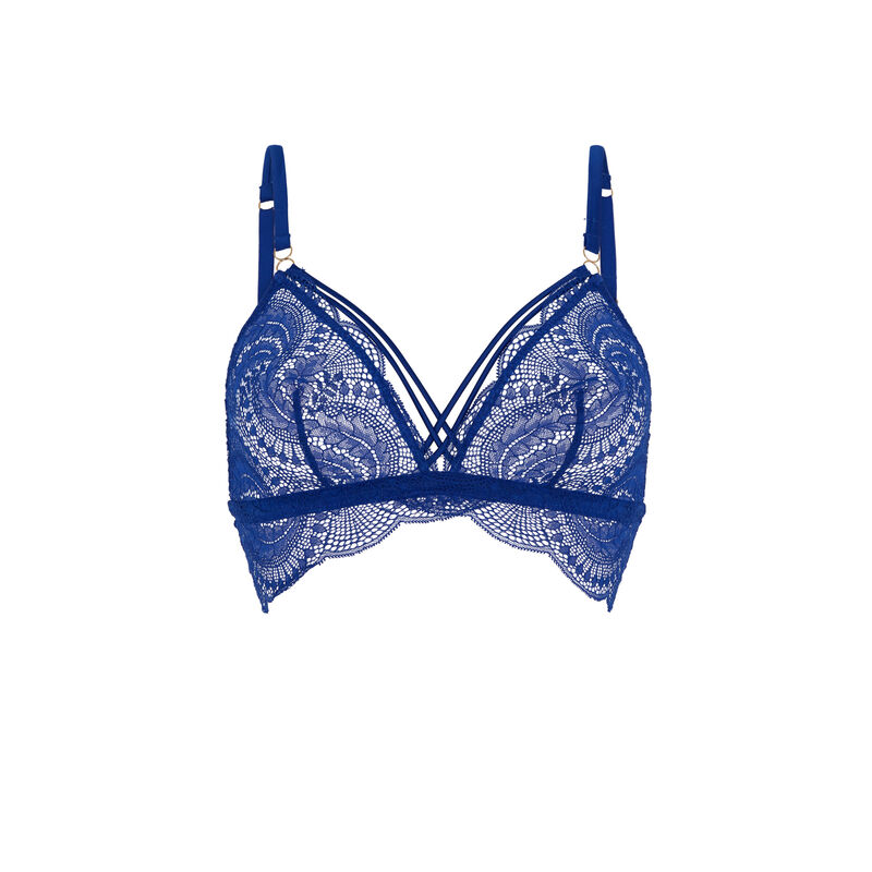 Soutien-gorge triangle en dentelle et liens satinés - bleu roi Soutien-gorge triangle en dentelle et liens satinés - bleu roi;
