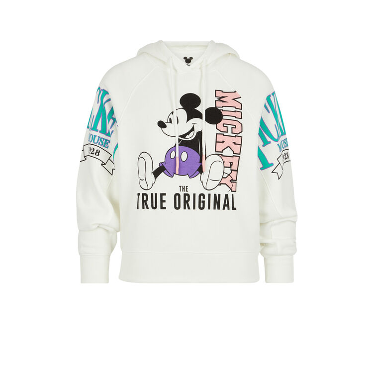 Sweat à capuche molleton print mickey mickeymousiz blanc cassé.