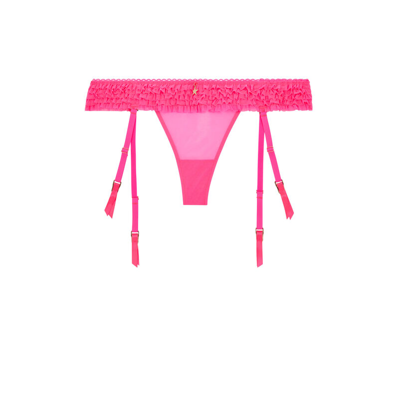 String porte-jarretelles en tulle froufriz rose.