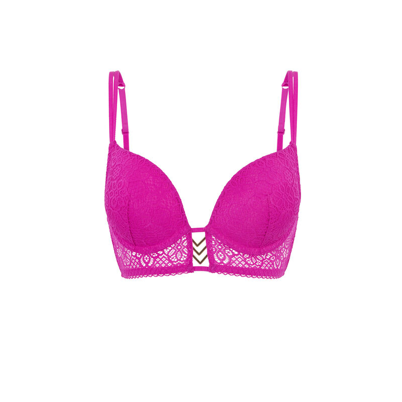 Soutien-gorge bustier push en dentelle détail bijou ethnobiz fuchsia.
