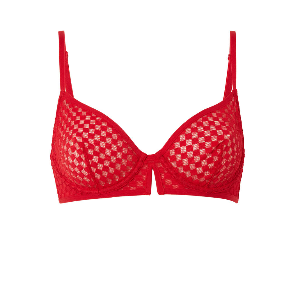 Soutien-gorge corbeille effet damier - rouge rouge.