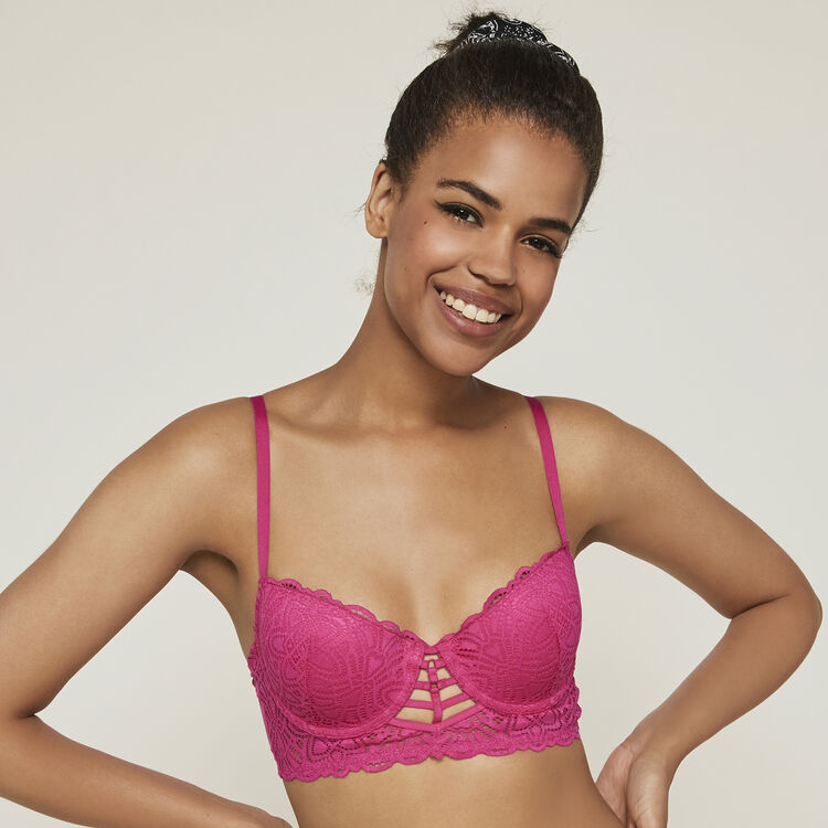 Soutien-gorge bustier push dentelle et bandings marceliz fushia.