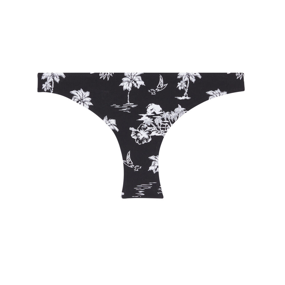 Bas de maillot de bain culotte motifs palmiers - noir noir.
