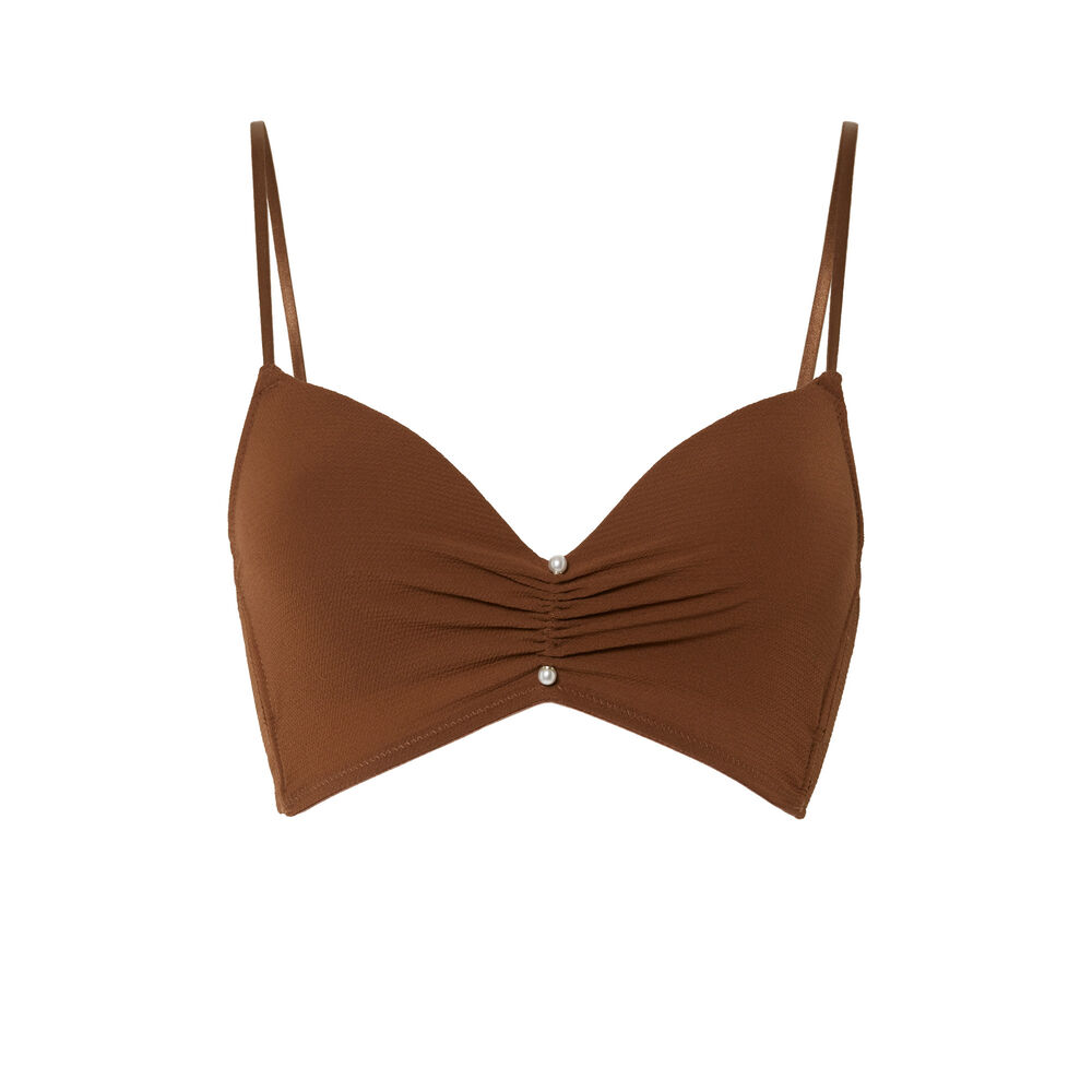 Brassière satinée détail perle - marron marron.