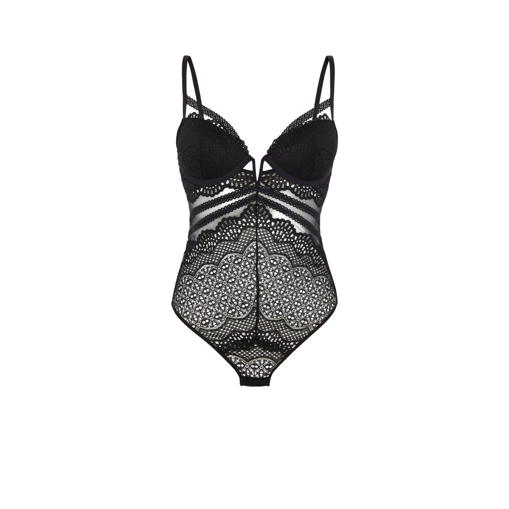 Body push-up en dentelle avec liens - noir noir.