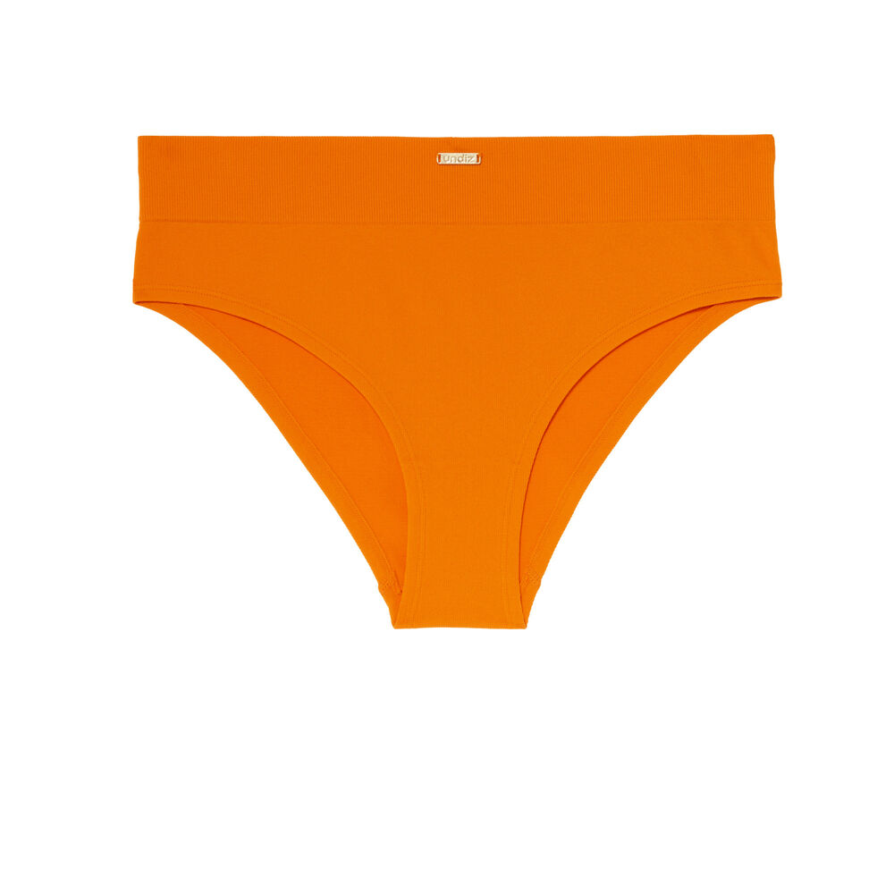 Culotte taille haute cotelée détail plaque - orange orange.
