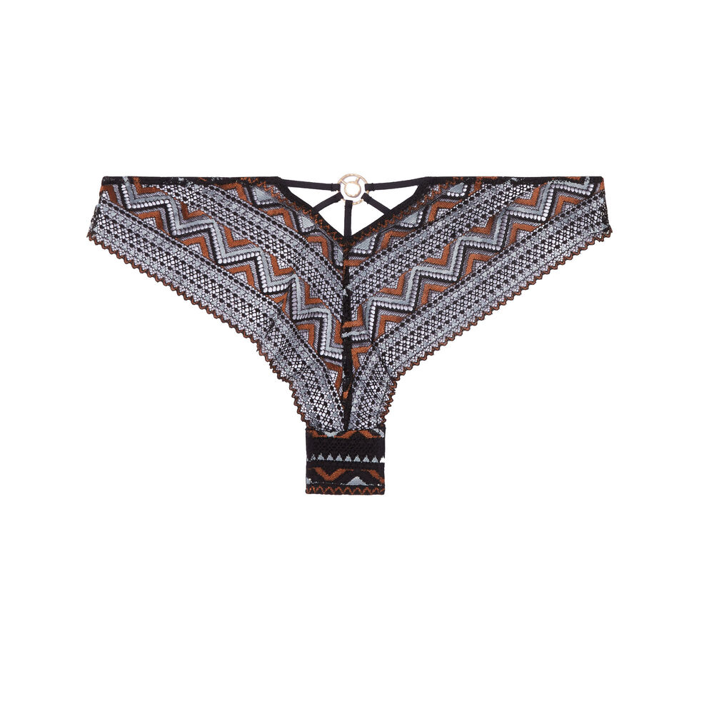Tanga à dentelle bicolore - noir noir.