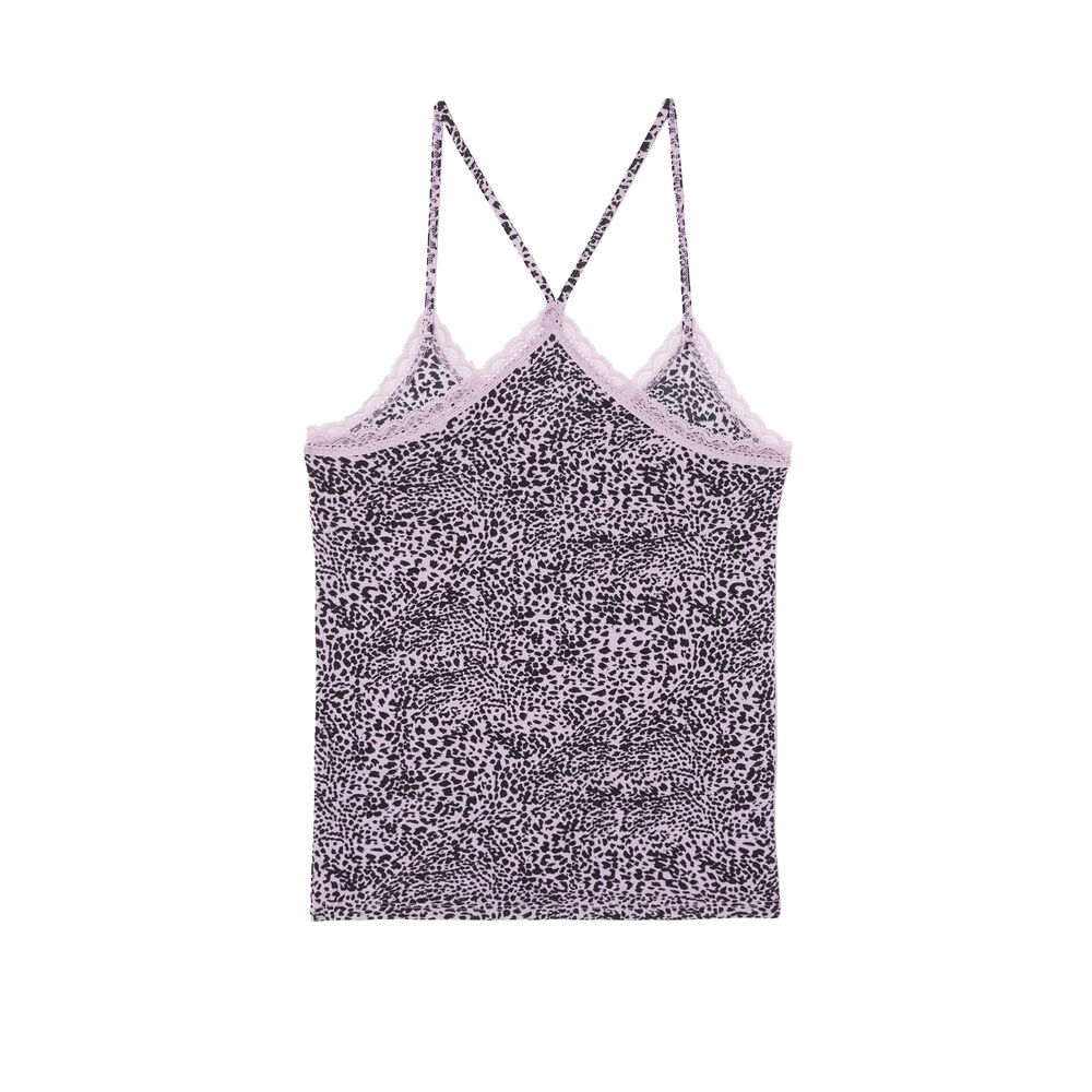 Top en jersey à fines bretelles imprimé léopard - lilas violet.