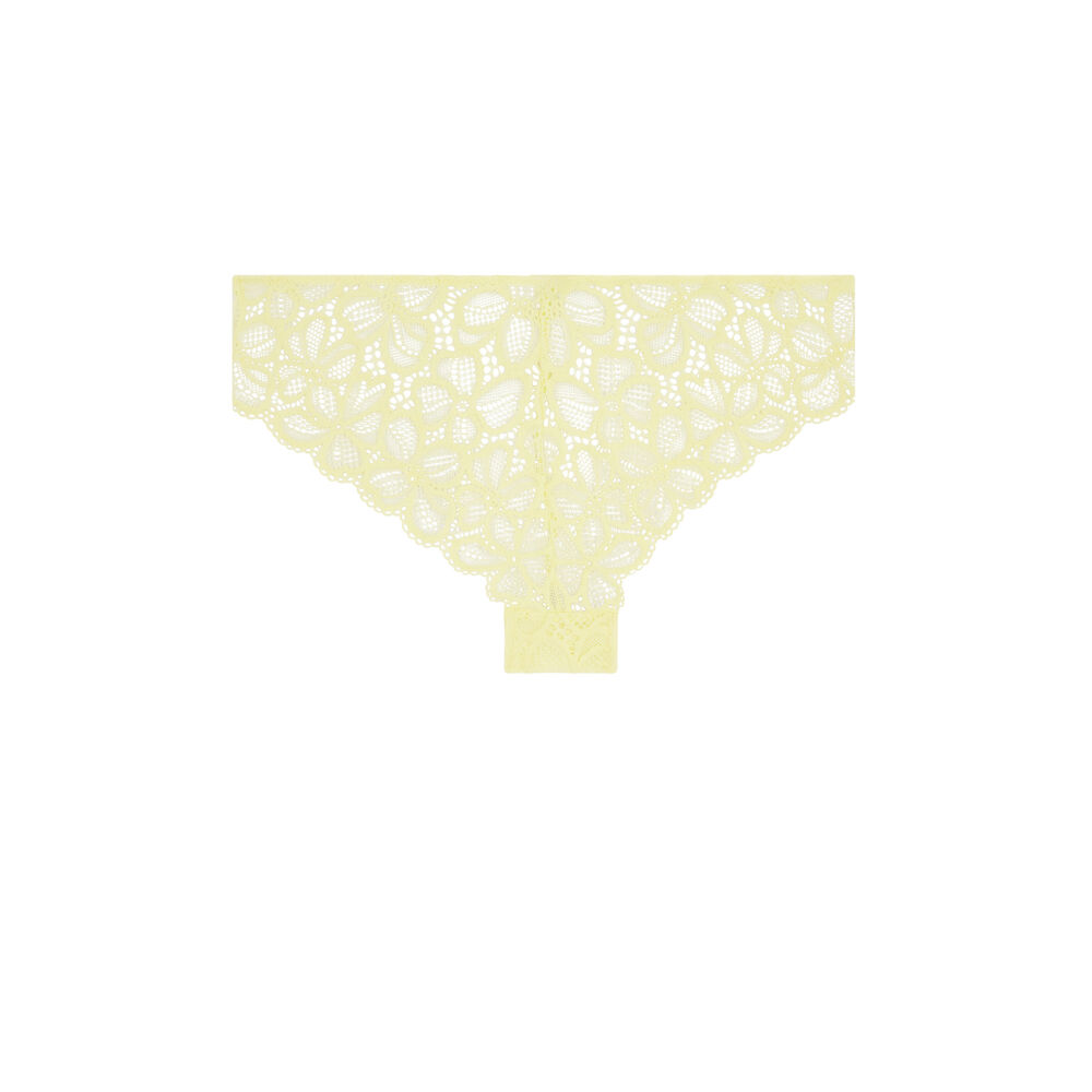 Tanga en dentelle - jaune jaune.