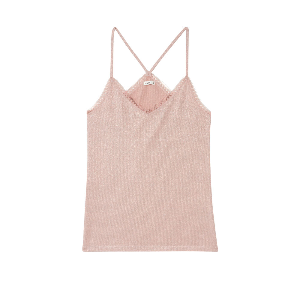 Top à paillettes bords en dentelle - rose nude rose.
