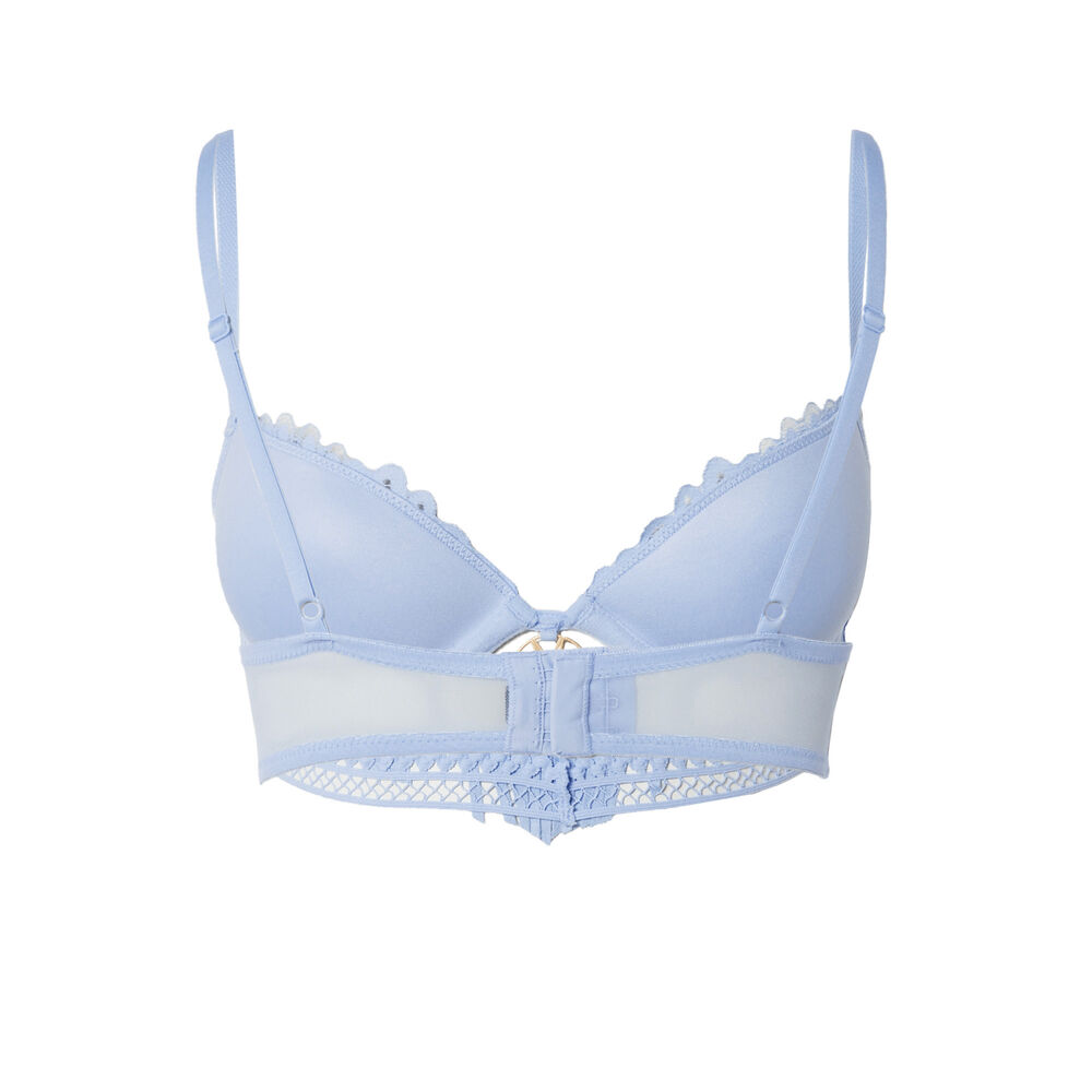 Soutien-gorge push-up dentelle aztèque et frange - bleu bleu.