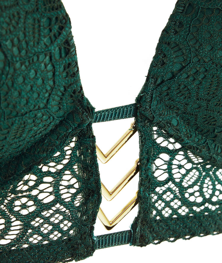 Soutien-gorge bustier push en dentelle détail bijou ethnobiz vert.