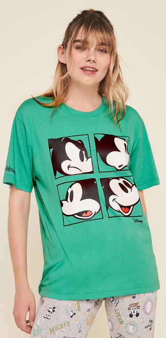 Top &agrave; manches courtes print mickey grumpymickiz vert &eacute;meraude.