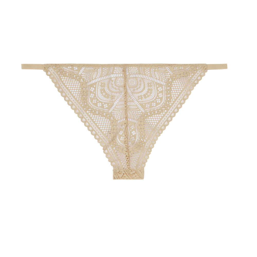 Tanga en dentelle fine - beige beige.