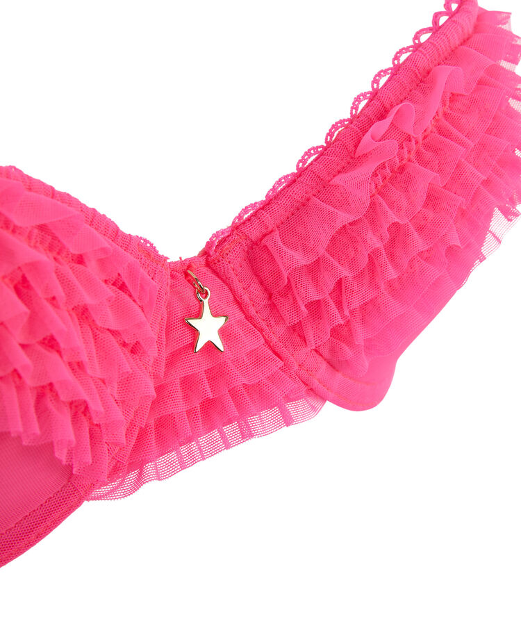 Soutien-gorge ampliforme en tulle froufriz rose.