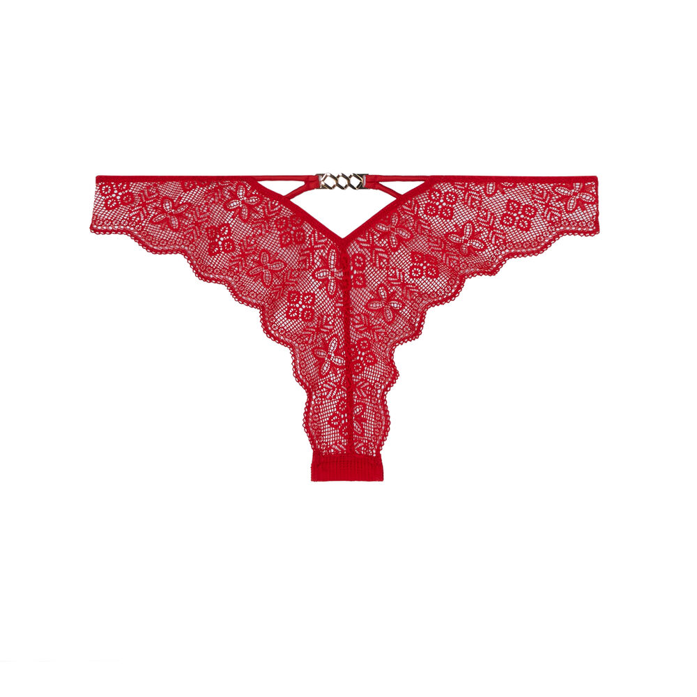 Tanga en dentelle à détail chaine dorée - rouge rouge.