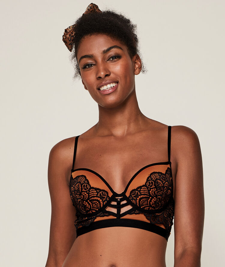 Soutien-gorge bustier push tulle/dentelle vivianiz brique.