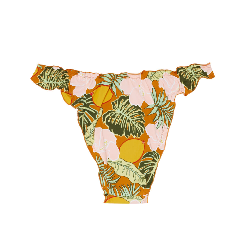Bas de maillot culotte imprimé tropical - orange orange.