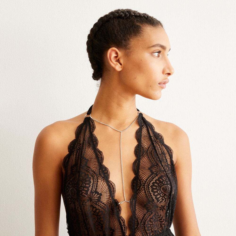 Combinaison dentelle et satin - noir noir.