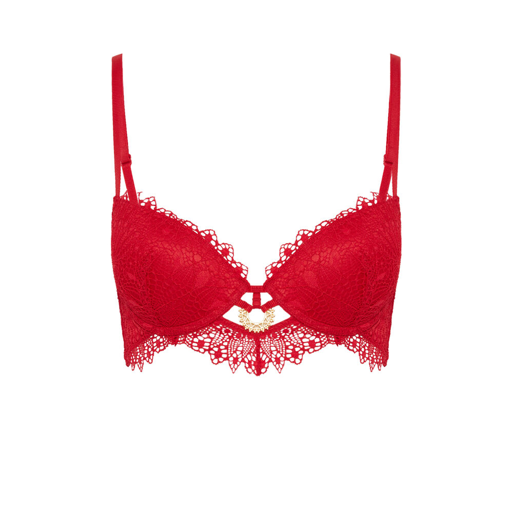 Soutien-gorge bustier push-up à détail bijoux - rouge rouge.